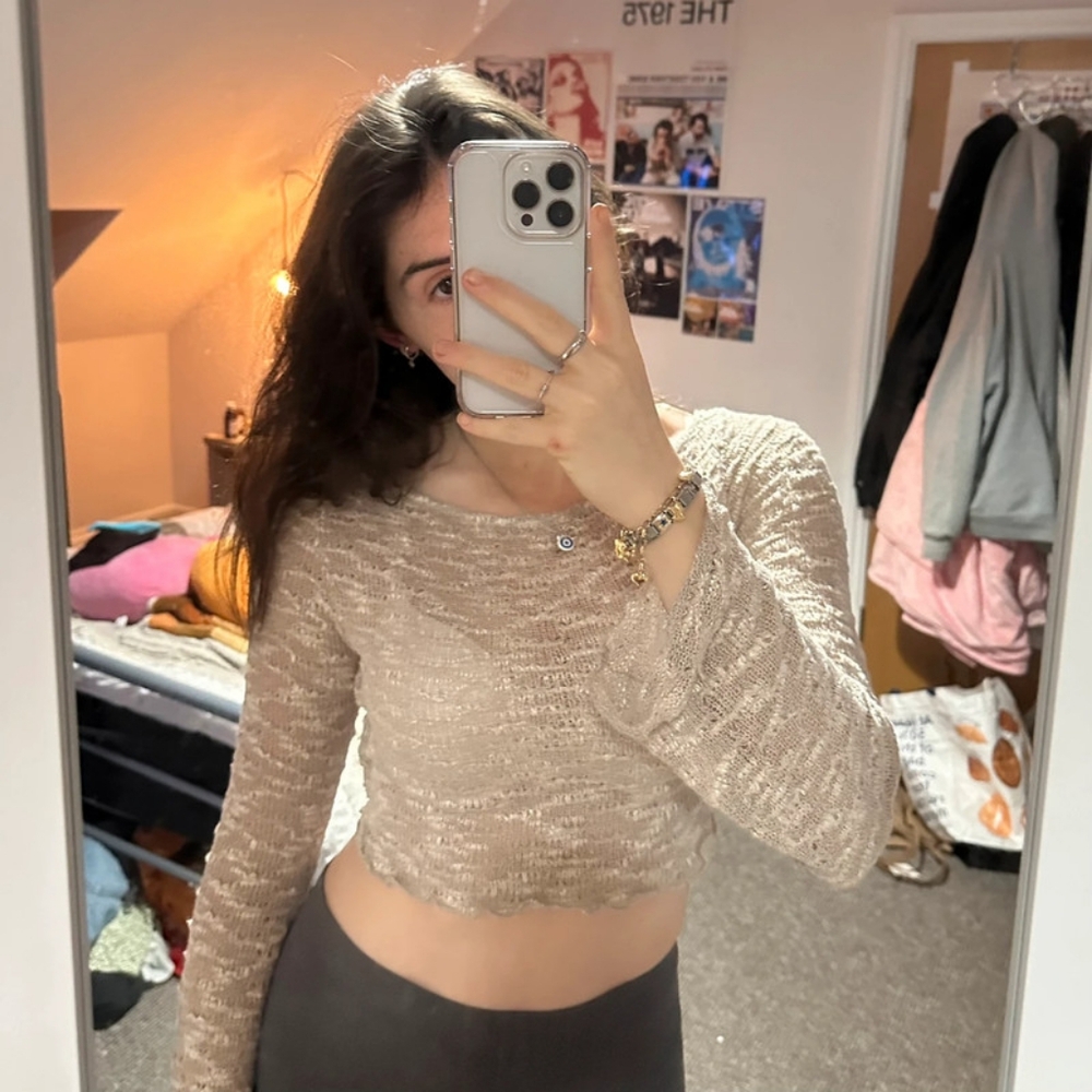 Bershka Crochet top Elegant Cream Knit Top